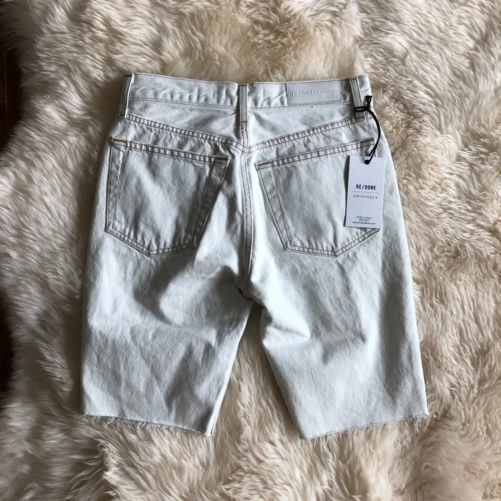 Re/Done The 80’s Long Short Raw Hem Bleach White Denim 25
